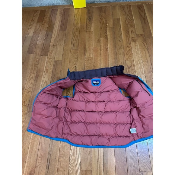 Patagonia Bivy Puffer Vest Full Zip Goose Down Khaki Blue Brown Men's large L - Picture 9 of 11